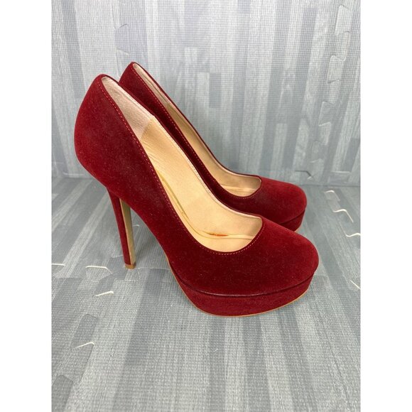 Colin Stuart Platform Pumps Heels Size 9 B Oxblood Red Round Toe - Picture 3 of 13